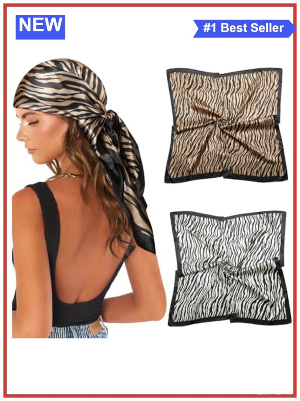 2-Pack 35" Silk-Like Satin Square Scarves Head Wraps Bandanas